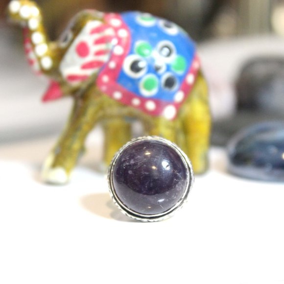 Jewelry - 💕 Natural Amethyst February Birthstone Healing Round Sterling Ring size 4 💕
